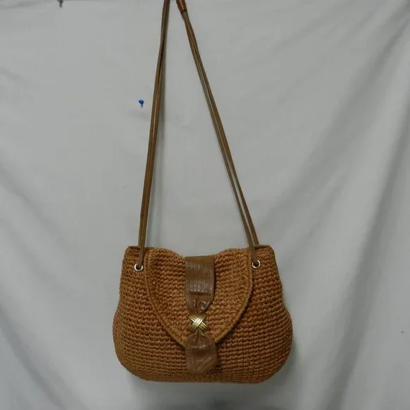 Bally Vintage Straw & Leather shoulder handbag purse made in Italy brown medium - Picture 3 of 16